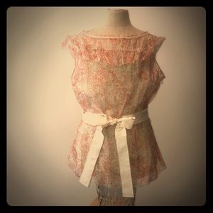 Ellie Tahari Silk Top with Ribbon Belt